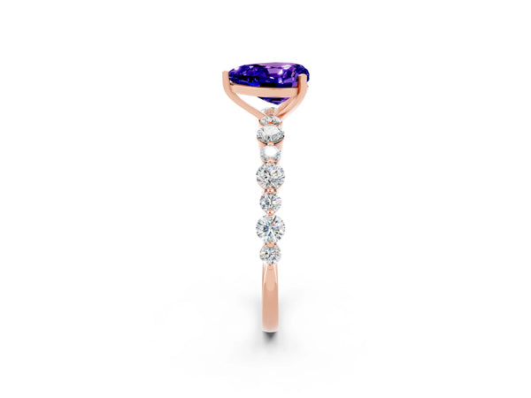 Rose gold Heart Cut Tanzanite Prong Set Engagement Ring with Pavé Band