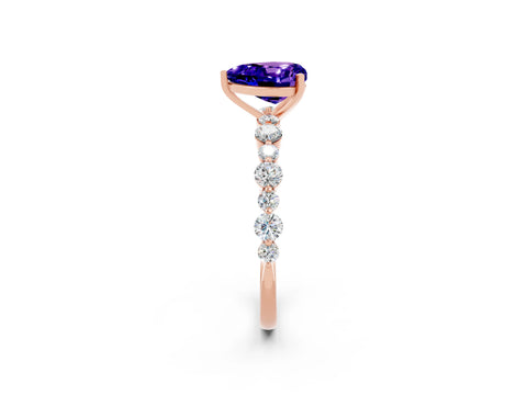 Rose gold Heart Cut Tanzanite Prong Set Engagement Ring with Pavé Band_2