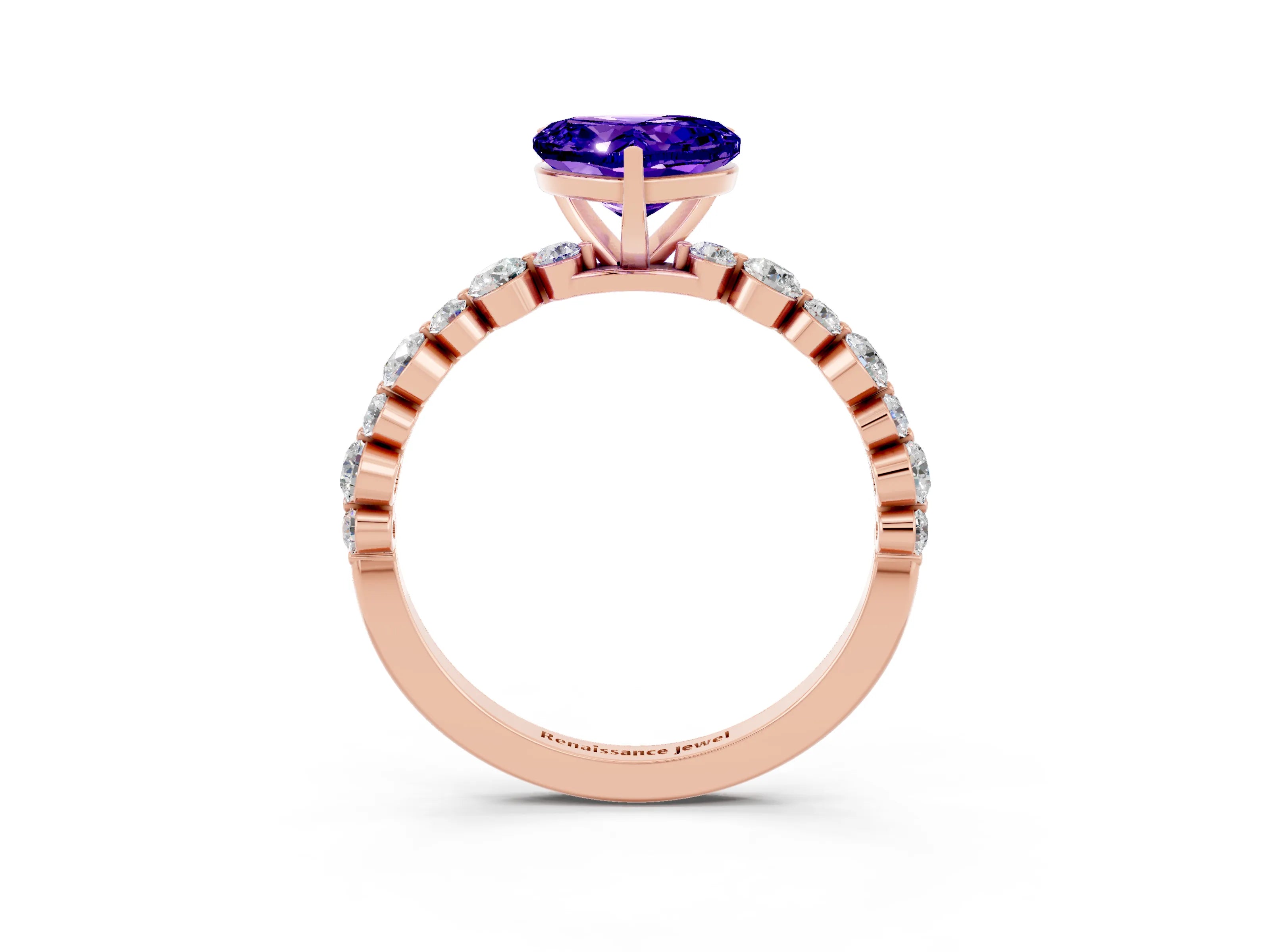 Rose gold Heart Cut Tanzanite Prong Set Engagement Ring with Pavé Band_3