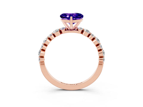 Rose gold Heart Cut Tanzanite Prong Set Engagement Ring with Pavé Band_3