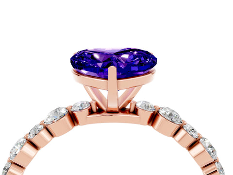 Rose gold Heart Cut Tanzanite Prong Set Engagement Ring with Pavé Band_4