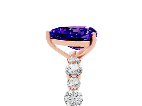 Rose gold Heart Cut Tanzanite Prong Set Engagement Ring with Pavé Band_5