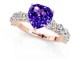 Rose gold Heart Cut Tanzanite Prong Setting with Side Stones on a Pave Band_1