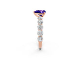 Rose gold Heart Cut Tanzanite Prong Setting with Side Stones on a Pave Band_2