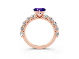 Rose gold Heart Cut Tanzanite Prong Setting with Side Stones on a Pave Band_3