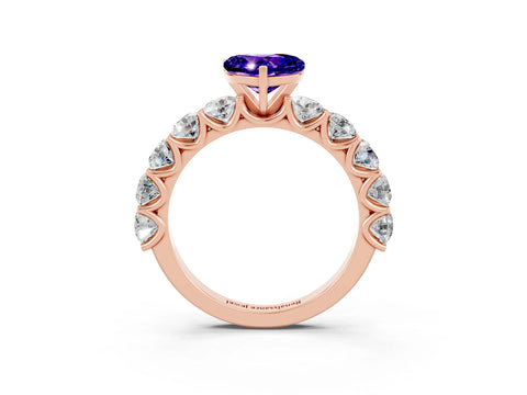 Rose gold Heart Cut Tanzanite Prong Setting with Side Stones on a Pave Band_3