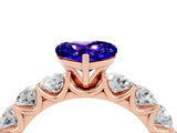 Rose gold Heart Cut Tanzanite Prong Setting with Side Stones on a Pave Band_4
