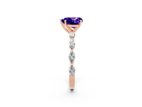 Rose gold Heart Cut Tanzanite Ring with Marquise Side Stones and Prong Setting_2