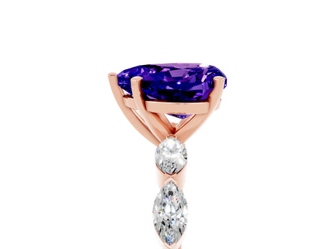 Rose gold Heart Cut Tanzanite Ring with Marquise Side Stones and Prong Setting_5