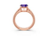 Rose gold Heart Cut Tanzanite Ring with Milgrain Pavé Band and Four-Prong Setting_15