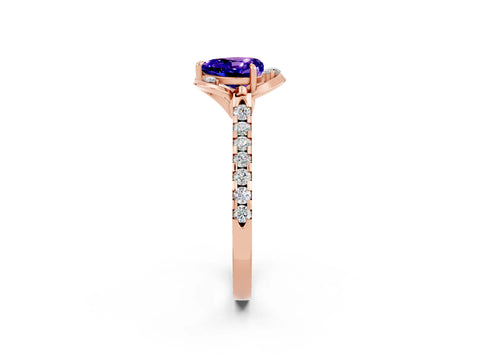 Rose gold Heart Cut Tanzanite Ring with Pavé Band and Floral Prong Setting_2