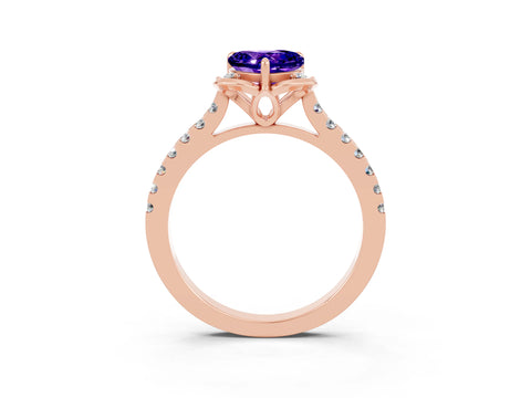 Rose gold Heart Cut Tanzanite Ring with Pavé Band and Floral Prong Setting_3