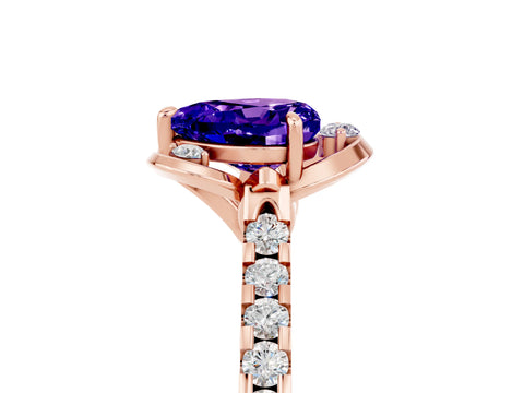 Rose gold Heart Cut Tanzanite Ring with Pavé Band and Floral Prong Setting_5