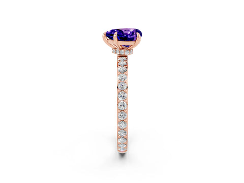 Rose gold Heart Cut Tanzanite Ring with Pavé Band and Four-Prong Setting_2