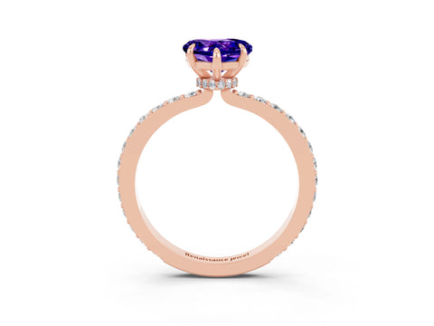 Rose gold Heart Cut Tanzanite Ring with Pavé Band and Four-Prong Setting_3