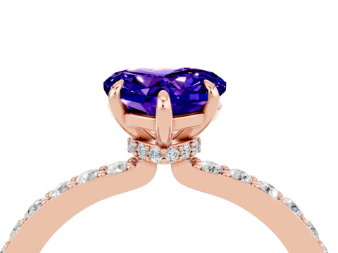 Rose gold Heart Cut Tanzanite Ring with Pavé Band and Four-Prong Setting_4