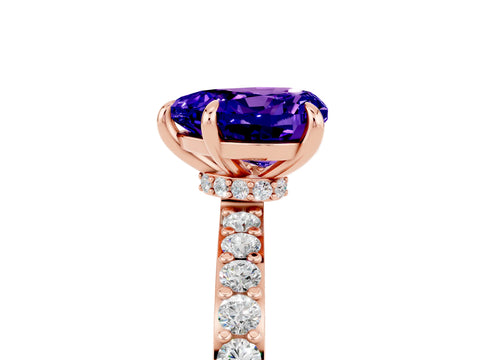 Rose gold Heart Cut Tanzanite Ring with Pavé Band and Four-Prong Setting_5