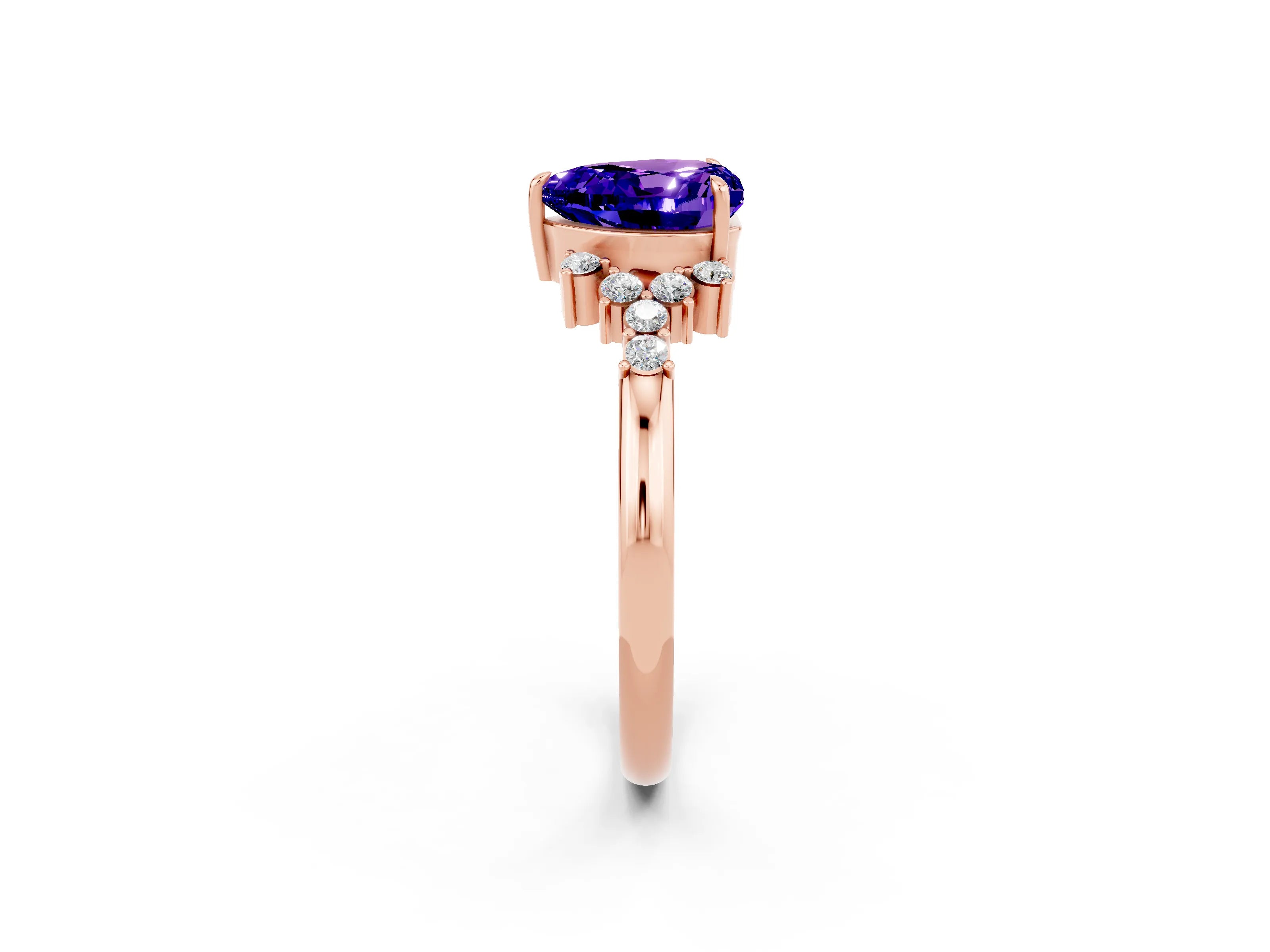 Rose gold Heart Cut Tanzanite Ring with Side Stones and Four-Prong Setting_38