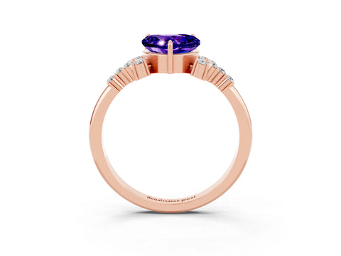 Rose gold Heart Cut Tanzanite Ring with Side Stones and Four-Prong Setting_39