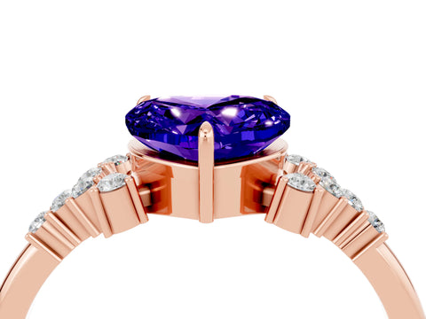 Rose gold Heart Cut Tanzanite Ring with Side Stones and Four-Prong Setting_40