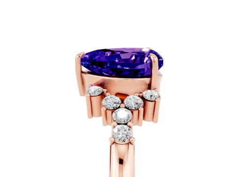 Rose gold Heart Cut Tanzanite Ring with Side Stones and Four-Prong Setting_41