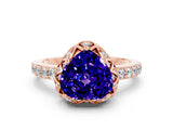 Rose gold Heart Cut Tanzanite Scalloped Halo Engagement Ring with Round Shared Prong Band_24