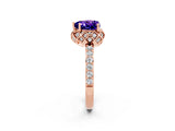 Rose gold Heart Cut Tanzanite Scalloped Halo Engagement Ring with Round Shared Prong Band_26
