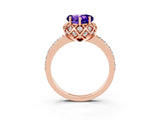 Rose gold Heart Cut Tanzanite Scalloped Halo Engagement Ring with Round Shared Prong Band_27