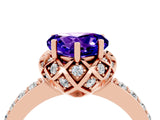 Rose gold Heart Cut Tanzanite Scalloped Halo Engagement Ring with Round Shared Prong Band_28