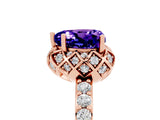 Rose gold Heart Cut Tanzanite Scalloped Halo Engagement Ring with Round Shared Prong Band_29