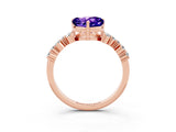 Rose gold Heart Cut Tanzanite Scattered Round Accent Ring with Prong Setting_27