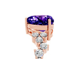 Rose gold Heart Cut Tanzanite Scattered Round Accent Ring with Prong Setting_29