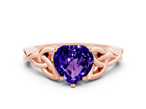 Rose gold Heart Cut Tanzanite Solitaire Celtic Knot Ring with Four-Prong Setting_12