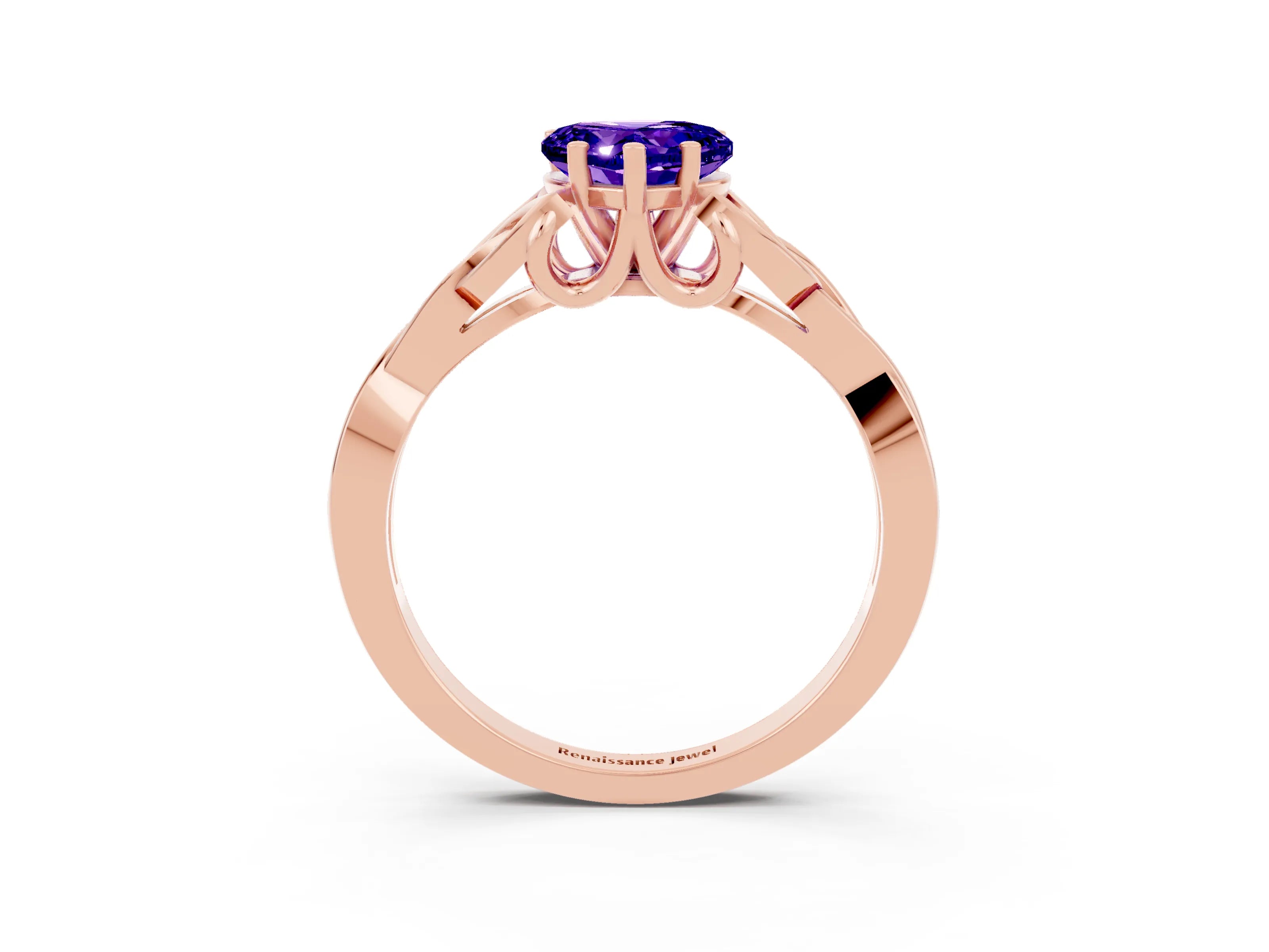 Rose gold Heart Cut Tanzanite Solitaire Celtic Knot Ring with Four-Prong Setting_15