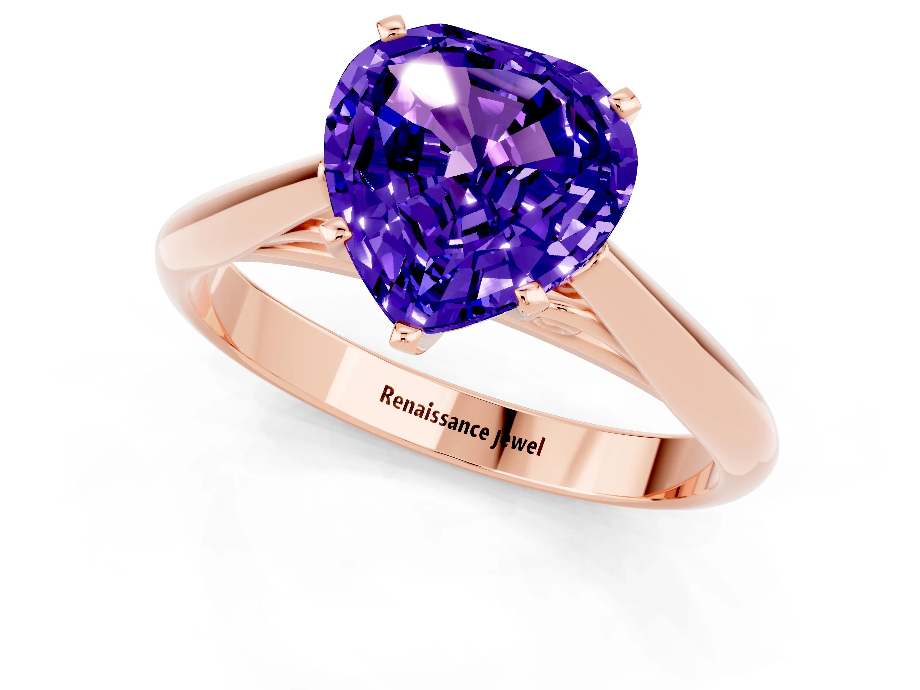 Rose gold Heart Cut Tanzanite Solitaire Engagement Ring with Cathedral Setting and Four-Prong Mount_13