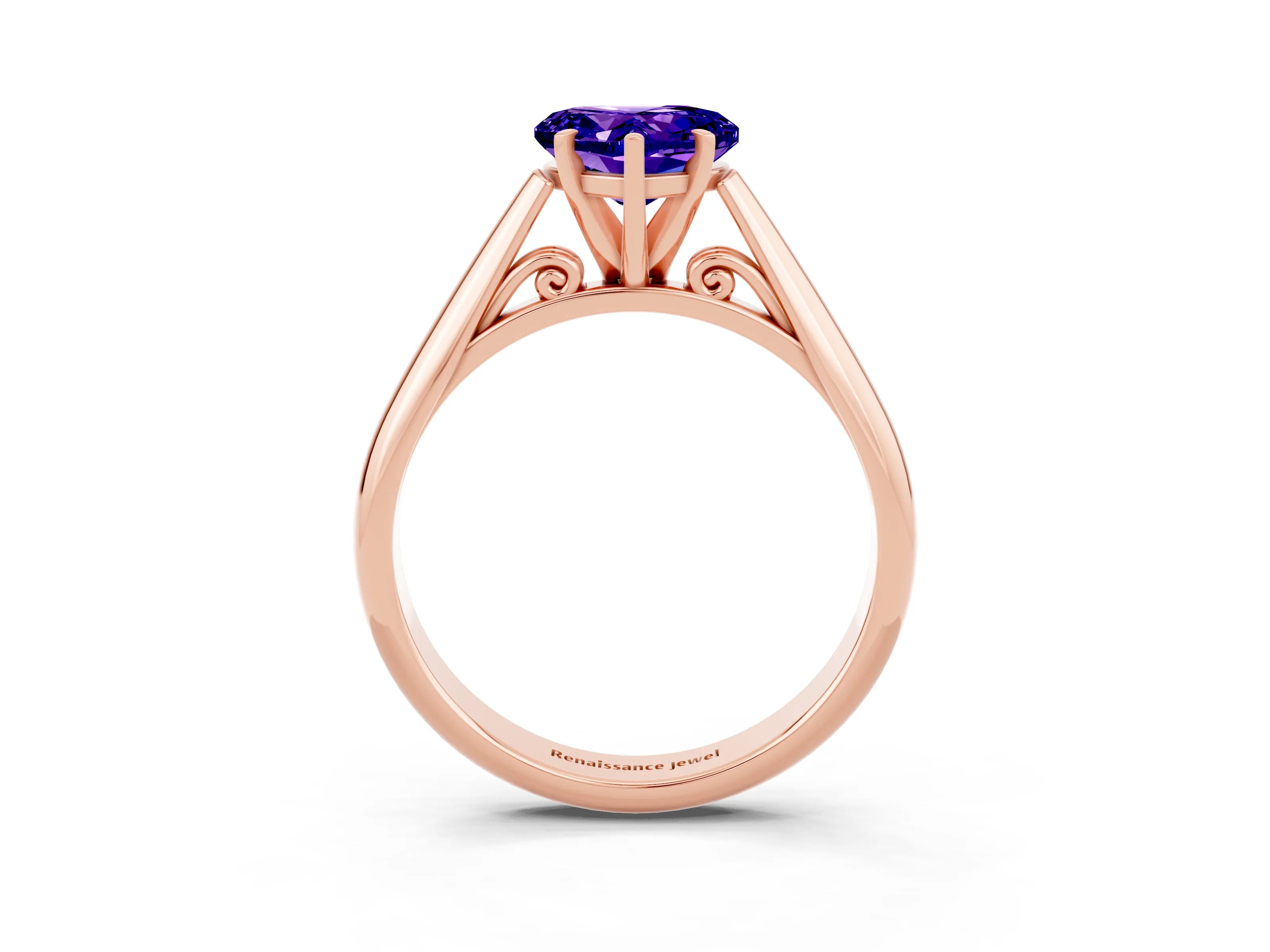 Rose gold Heart Cut Tanzanite Solitaire Engagement Ring with Cathedral Setting and Four-Prong Mount_15