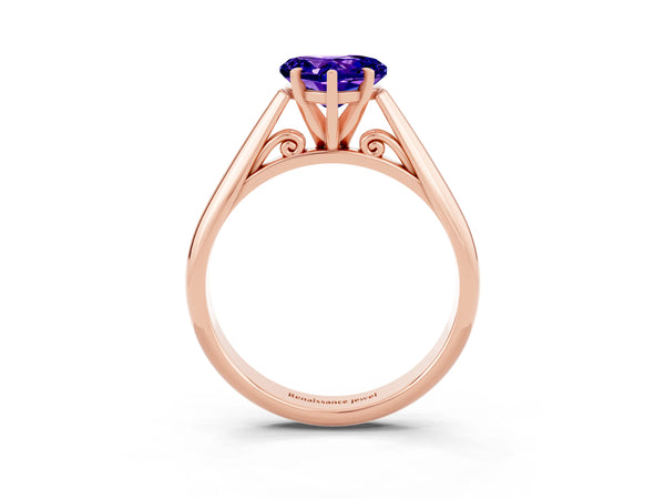 Rose gold Heart Cut Tanzanite Solitaire Engagement Ring with Cathedral Setting and Four-Prong Mount
