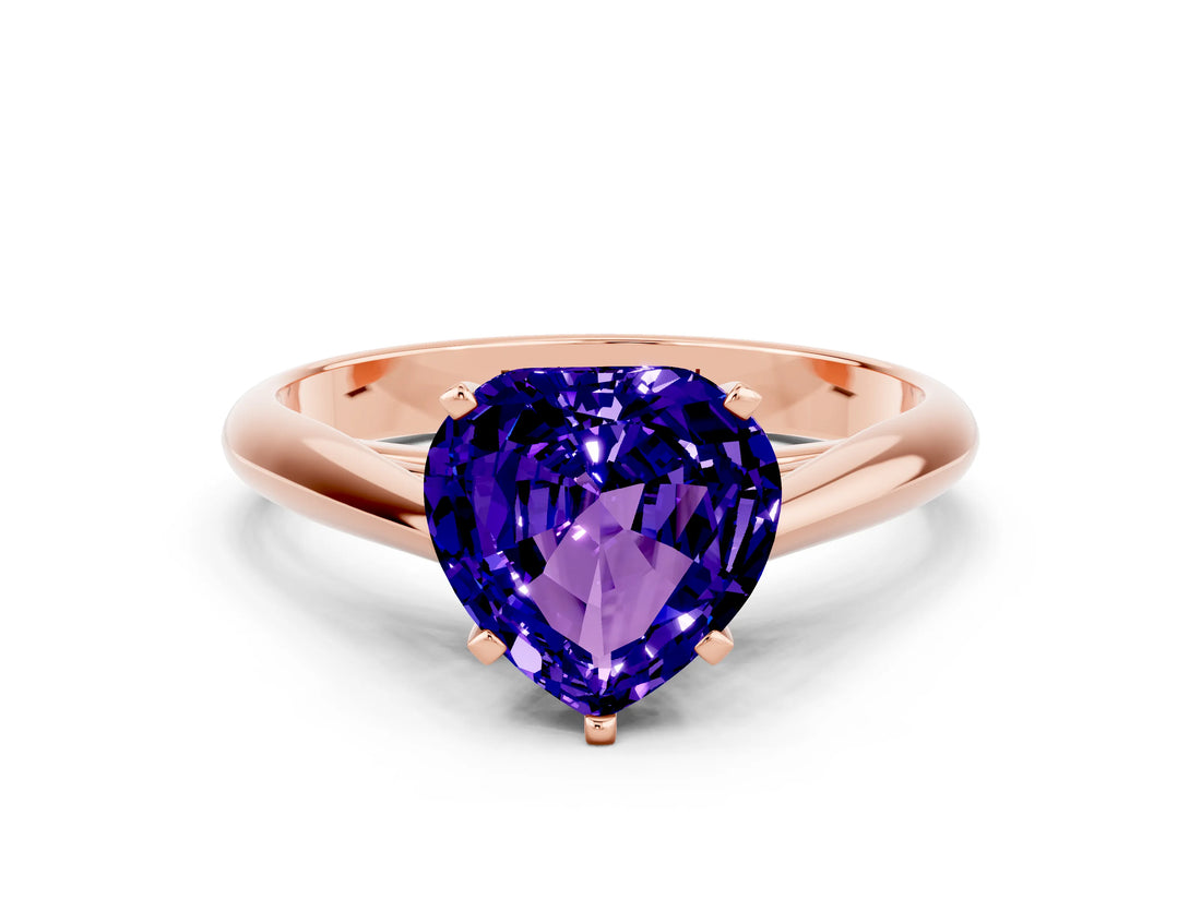 Rose gold Heart Cut Tanzanite Solitaire Engagement Ring with Cathedral Setting and Four-Prong Mount_66