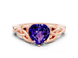 Rose gold Heart Cut Tanzanite Solitaire Engagement Ring with Celtic Knot Band and Four-Prong Setting