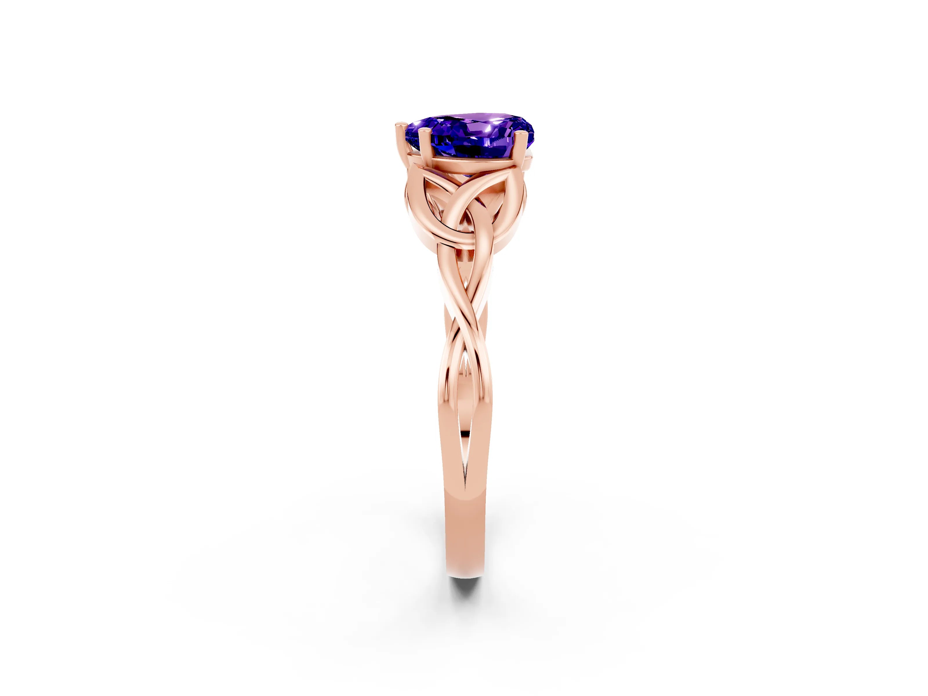 Rose gold Heart Cut Tanzanite Solitaire Engagement Ring with Celtic Knot Band and Four-Prong Setting_2