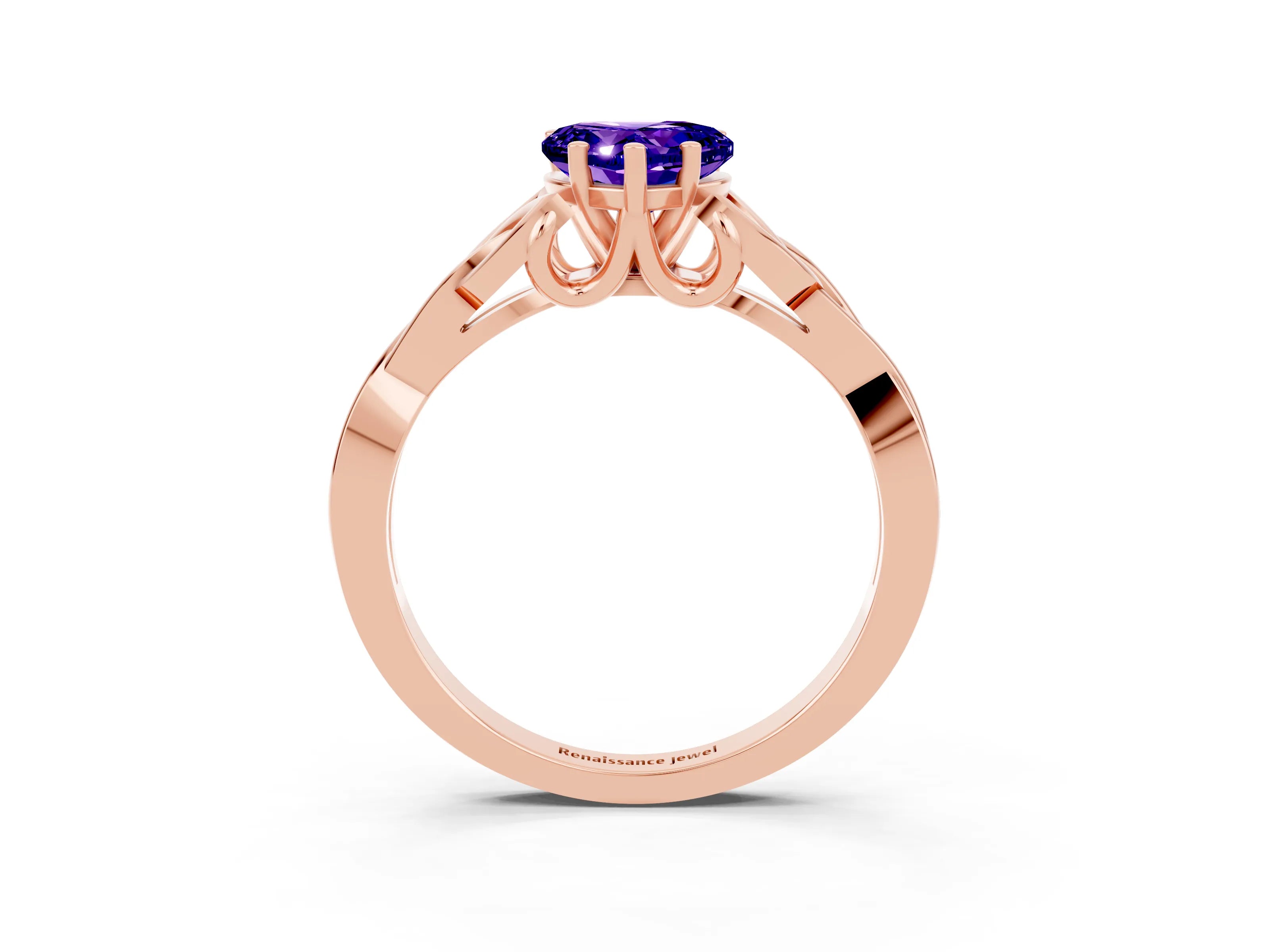 Rose gold Heart Cut Tanzanite Solitaire Engagement Ring with Celtic Knot Band and Four-Prong Setting_3