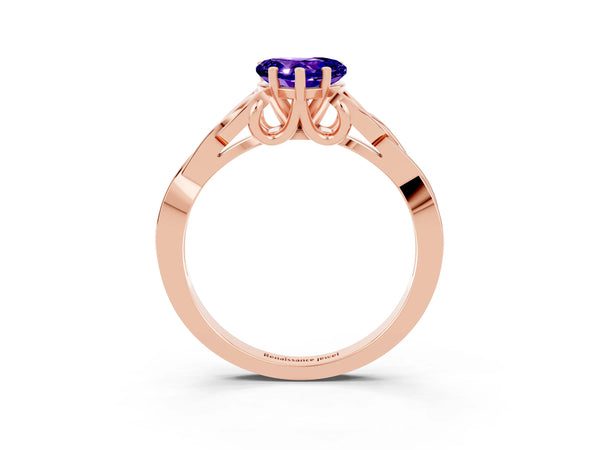 Rose gold Heart Cut Tanzanite Solitaire Engagement Ring with Celtic Knot Band and Four-Prong Setting