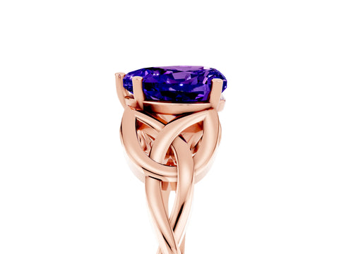 Rose gold Heart Cut Tanzanite Solitaire Engagement Ring with Celtic Knot Band and Four-Prong Setting_5