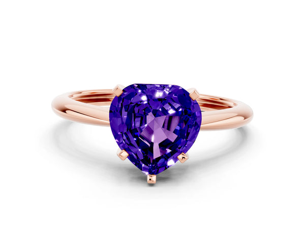 Rose gold Heart Cut Tanzanite Solitaire Engagement Ring with Classic Band and Four-Prong Setting