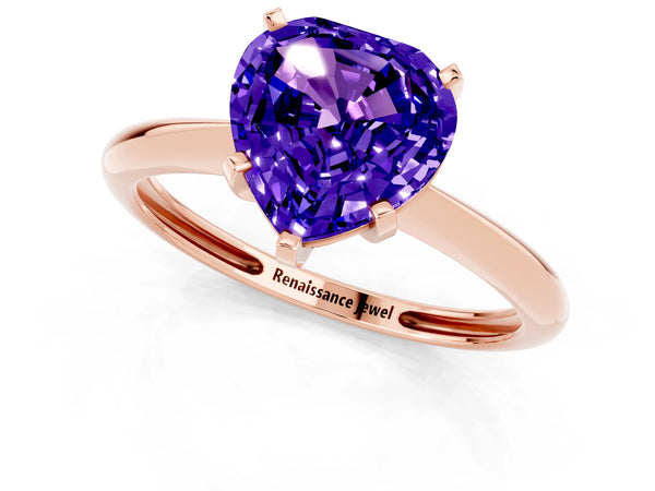 Rose gold Heart Cut Tanzanite Solitaire Engagement Ring with Classic Band and Four-Prong Setting