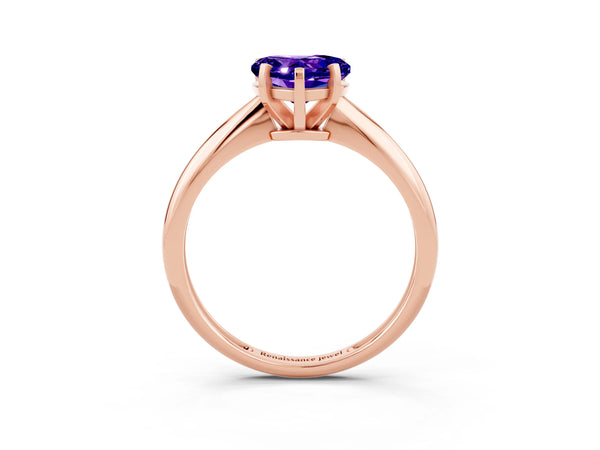 Rose gold Heart Cut Tanzanite Solitaire Engagement Ring with Classic Band and Four-Prong Setting