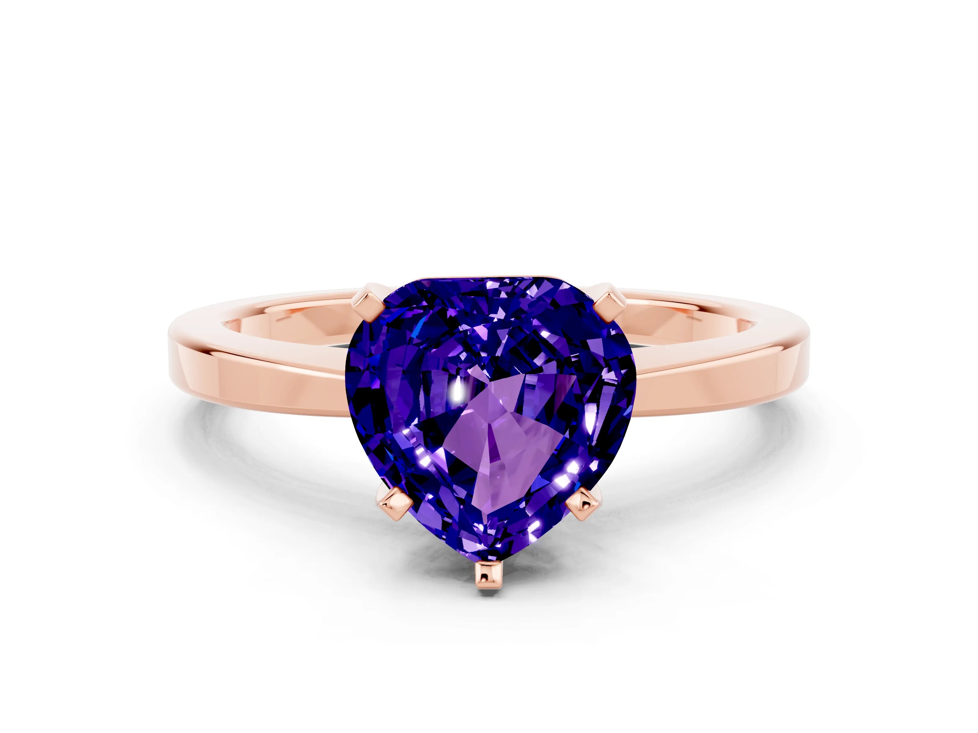 Rose gold Heart Cut Tanzanite Solitaire Engagement Ring with Classic Band and Four-Prong Setting_24