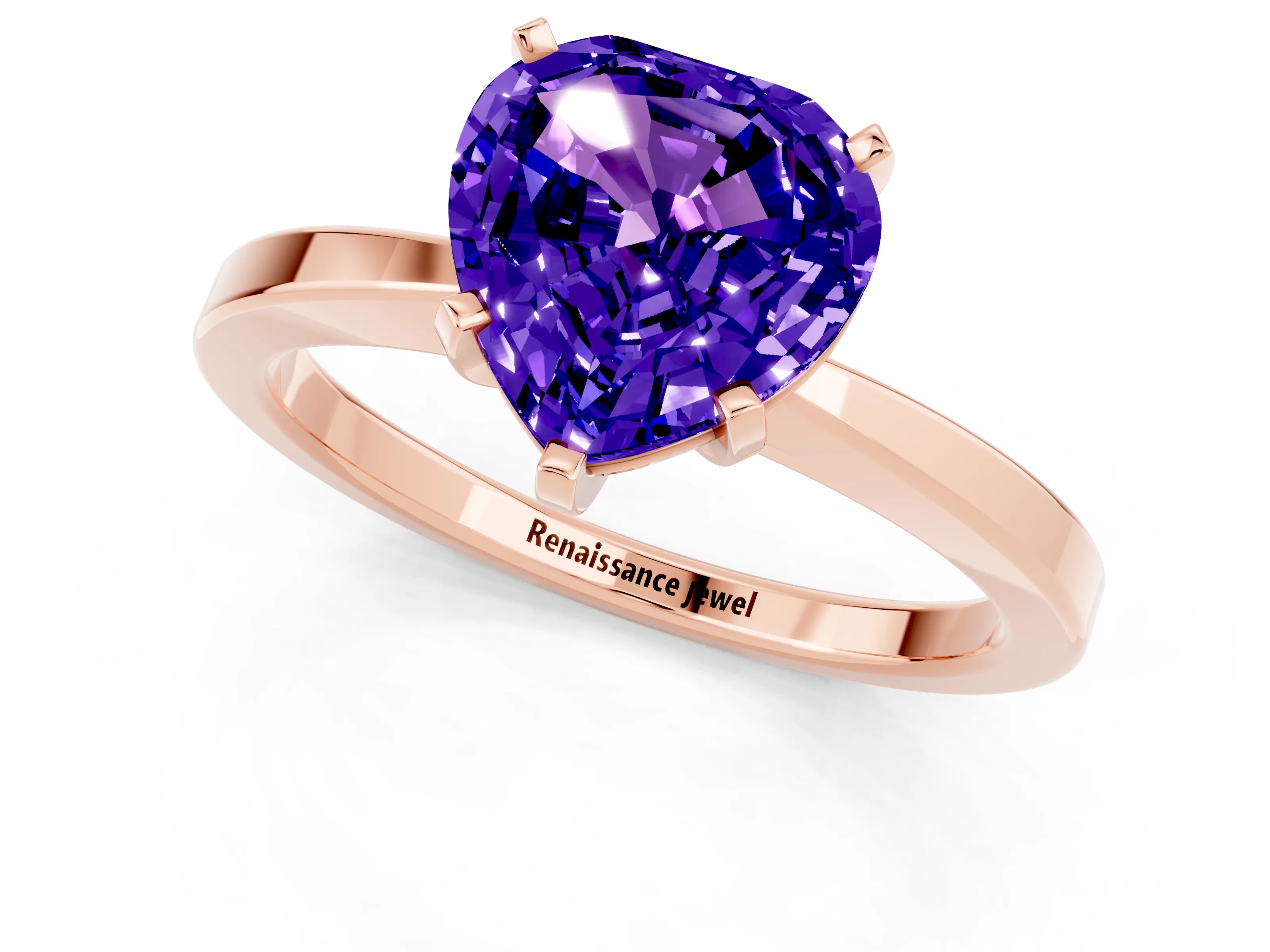 Rose gold Heart Cut Tanzanite Solitaire Engagement Ring with Classic Band and Four-Prong Setting_25