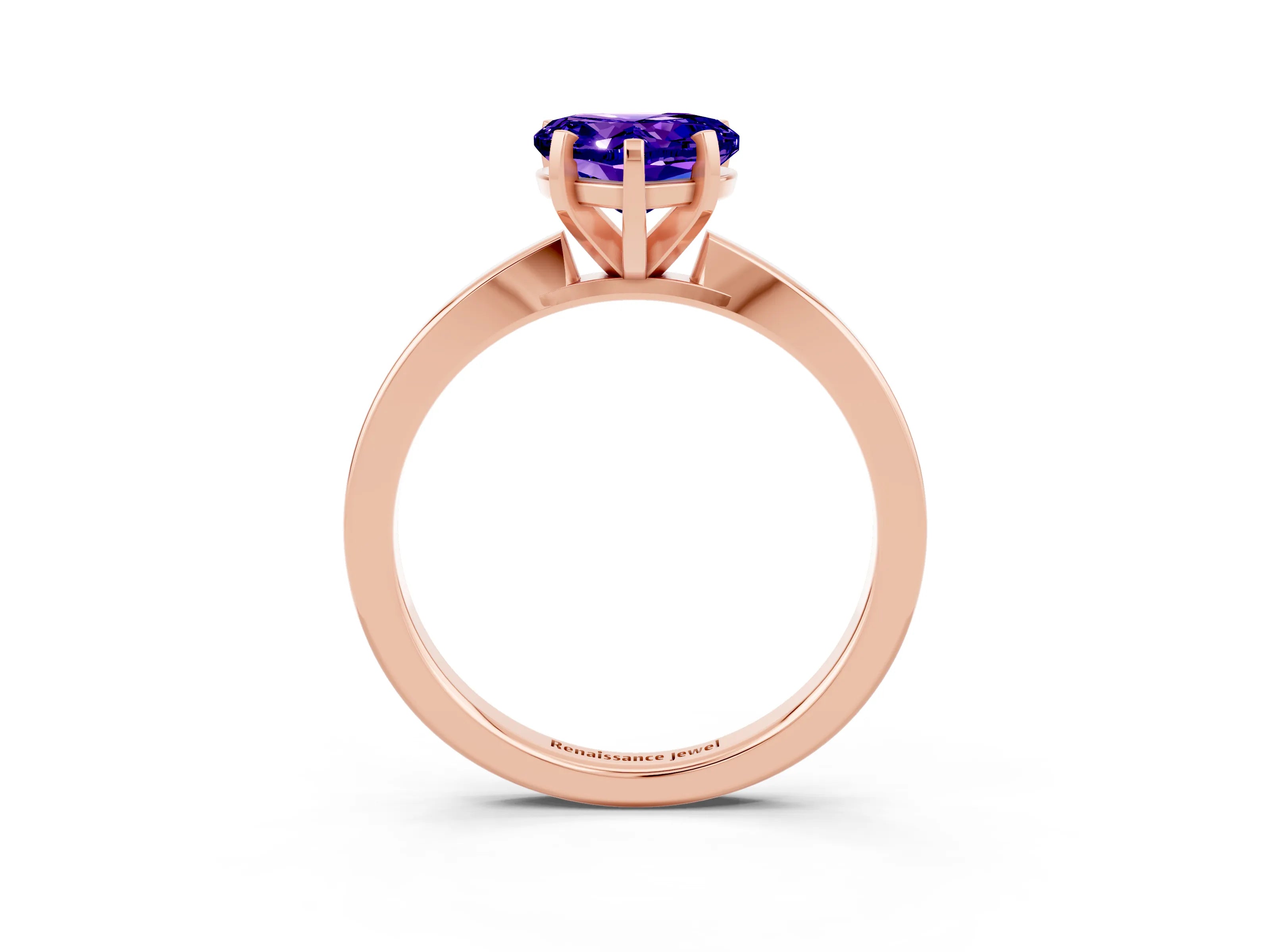 Rose gold Heart Cut Tanzanite Solitaire Engagement Ring with Classic Band and Four-Prong Setting_27