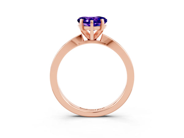 Rose gold Heart Cut Tanzanite Solitaire Engagement Ring with Classic Band and Four-Prong Setting